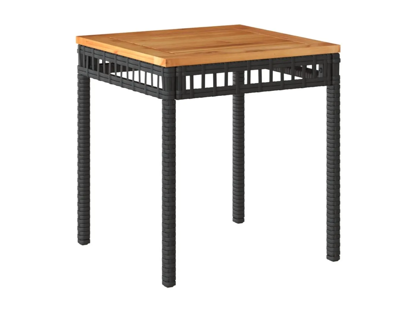 Ilaena Gartentisch Schwarz 38x38x42 cm Poly Rattan Akazienholz