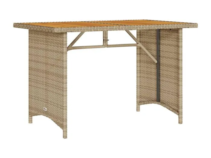 Sylvi  Gartentisch mit Holzplatte Beige 110x68x70 cm Poly Rattan