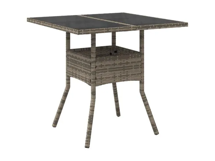 Leila Hope Gartentisch mit Glasplatte Grau 80x80x75 cm Poly Rattan