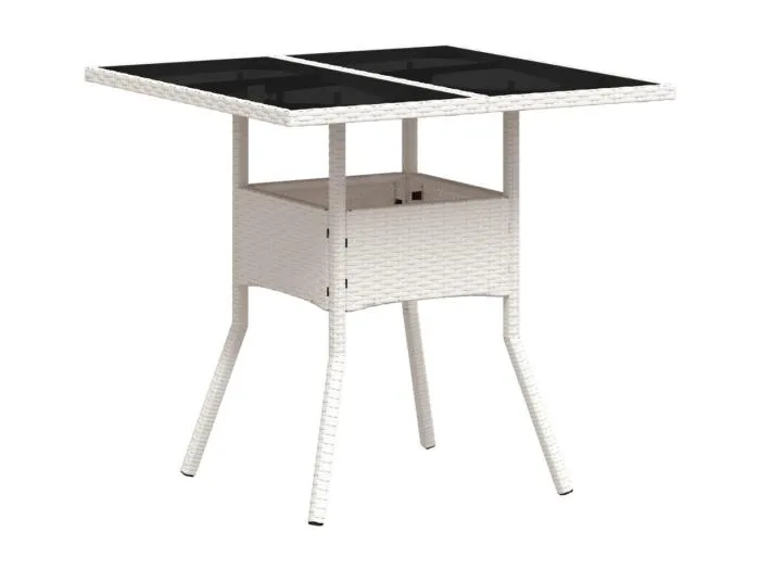 Leila Hope Gartentisch mit Glasplatte Weiß 80x80x75 cm Poly Rattan