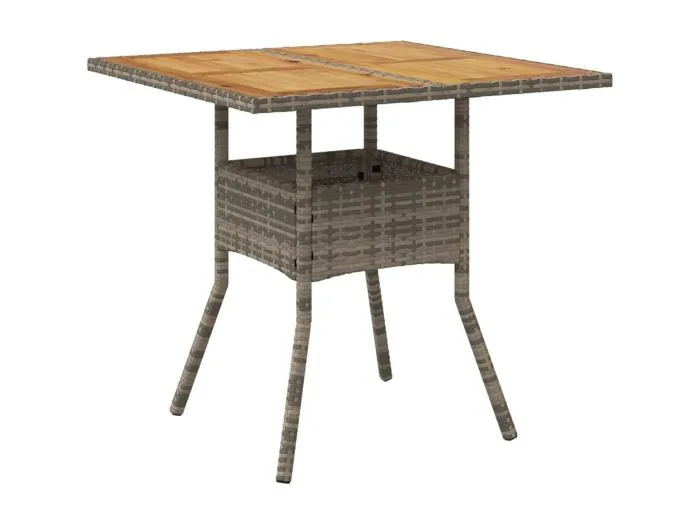 Leila Hope Gartentisch mit Akazienholz-Platte Grau 80x80x75 cm Poly Rattan