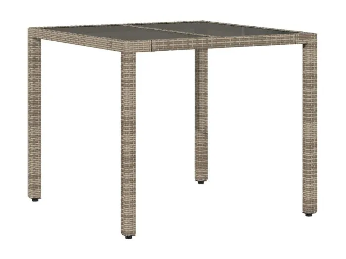 Garden Furniture -  Gartentisch mit Glasplatte Grau 90x90x75 cm Poly Rattan