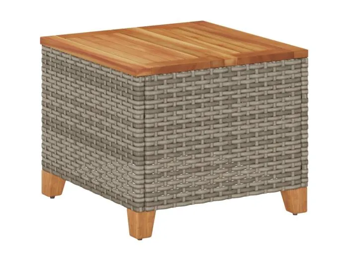 Janira Gartentisch Grau 45x45x37 cm Poly Rattan Akazienholz
