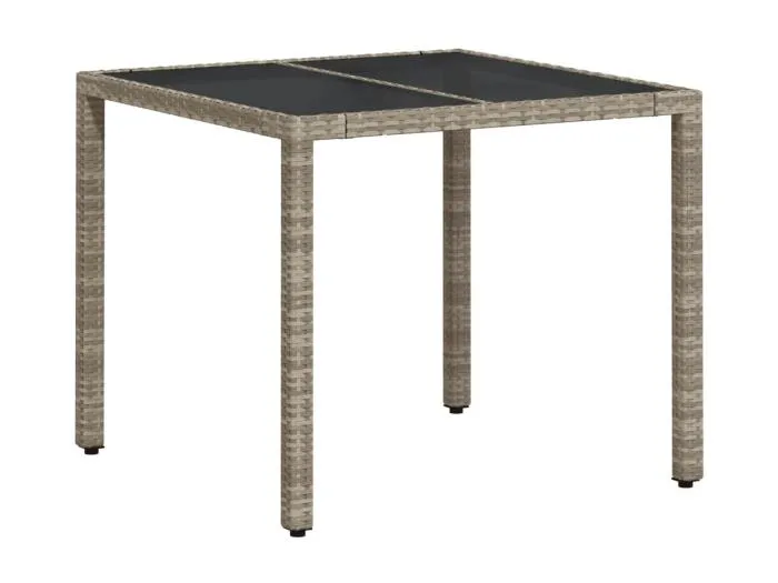 Garden Furniture -  Gartentisch mit Glasplatte Hellgrau 90x90x75 cm Poly Rattan