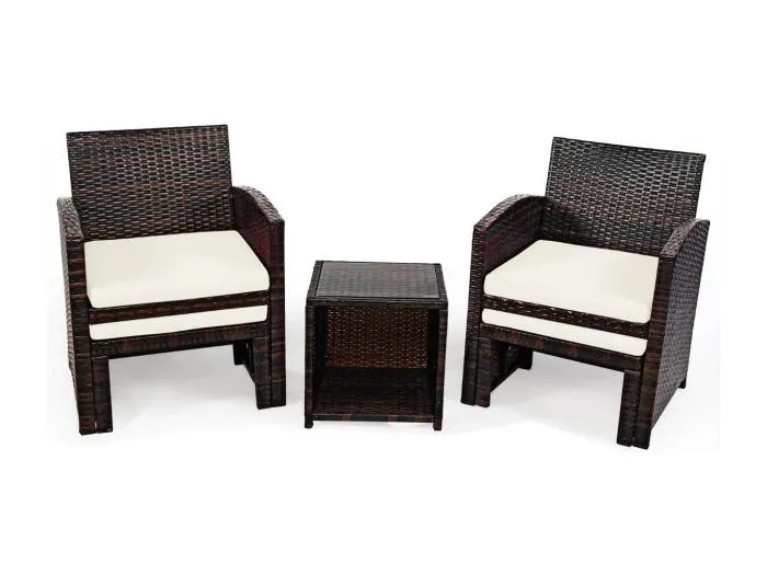 5er Set Rattan Set Möbel Balkonset Gartenmöbel Sitzgruppe Braun + Weiß