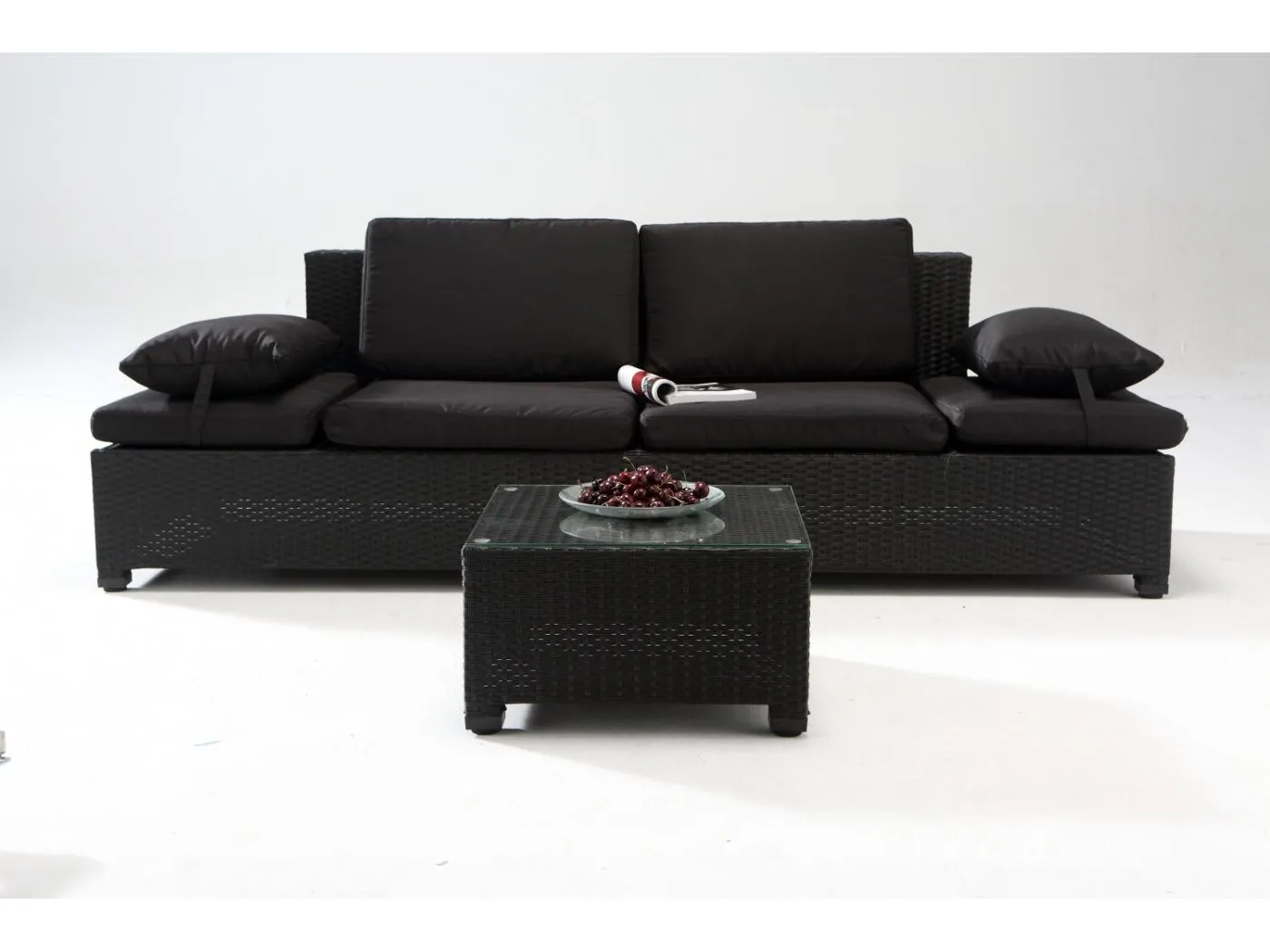 2-Sitzer Gartenmöbel-Set aus schwarzem Rattan CORFOU