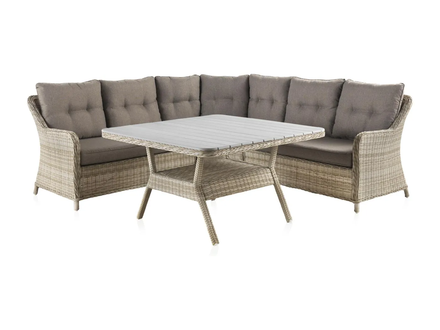 4-tlg Alu-Kunstfaser-Lounge mit braun Kissen