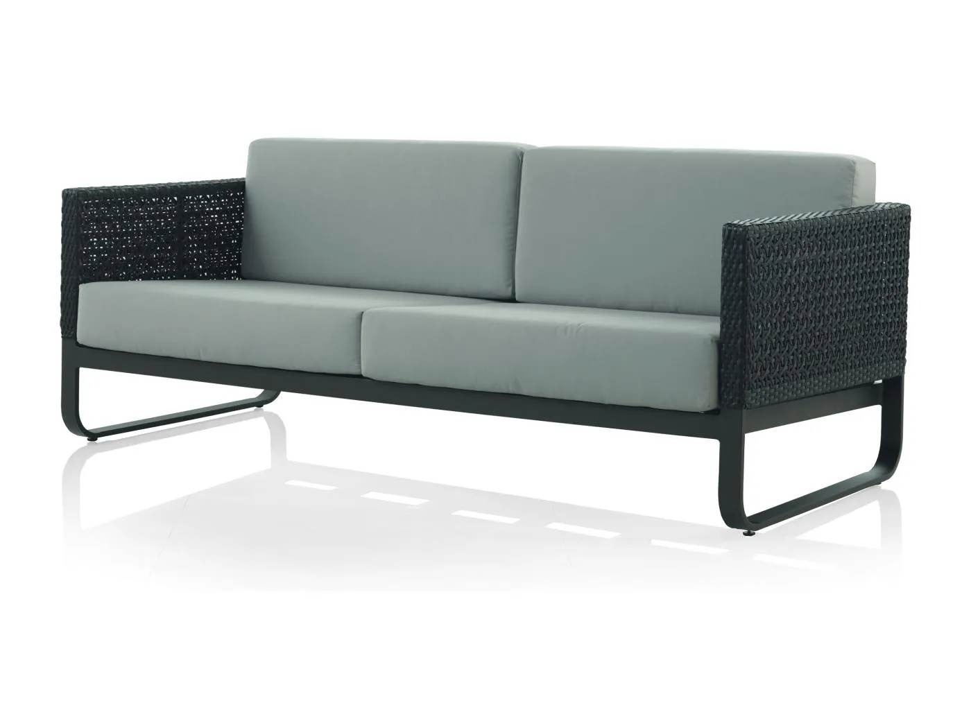 3-Sitzer-Sofa aus Aluminium und braunen Kunstfasern