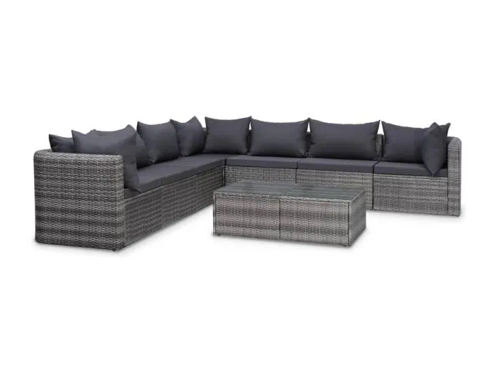 8-tlg. Garten-Lounge-Set mit Auflagen Poly Rattan Grau