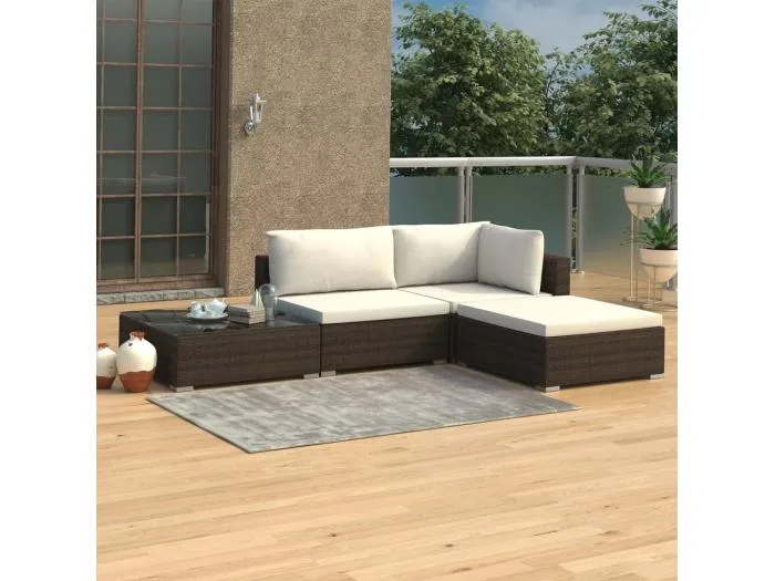4-tlg. Garten-Lounge-Set mit Auflagen Poly Rattan Braun