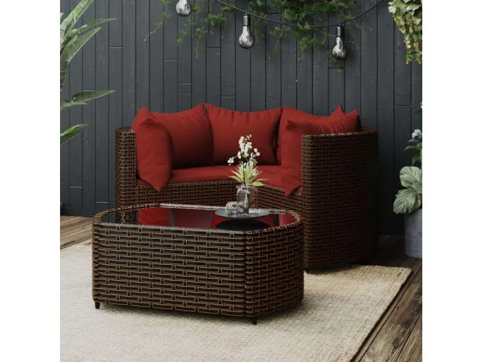 4-tlg. Garten-Lounge-Set mit Kissen Braun Poly Rattan