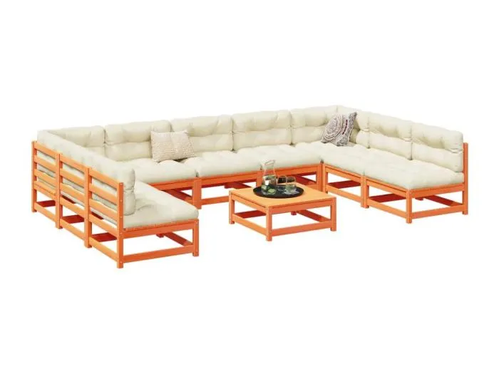 10-tlg. Garten-Sofagarnitur mit Kissen Wachsbraun Kiefernholz