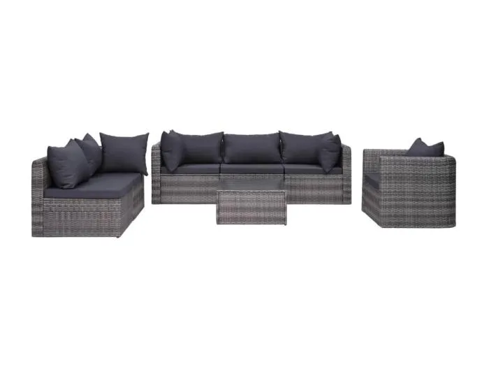 7-tlg. Garten-Sofagarnitur mit Polster&Kissen Poly Rattan Grau
