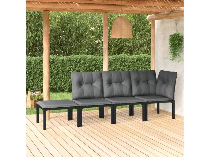 4-tlg. Garten-Lounge-Set Schwarz und Grau Poly Rattan