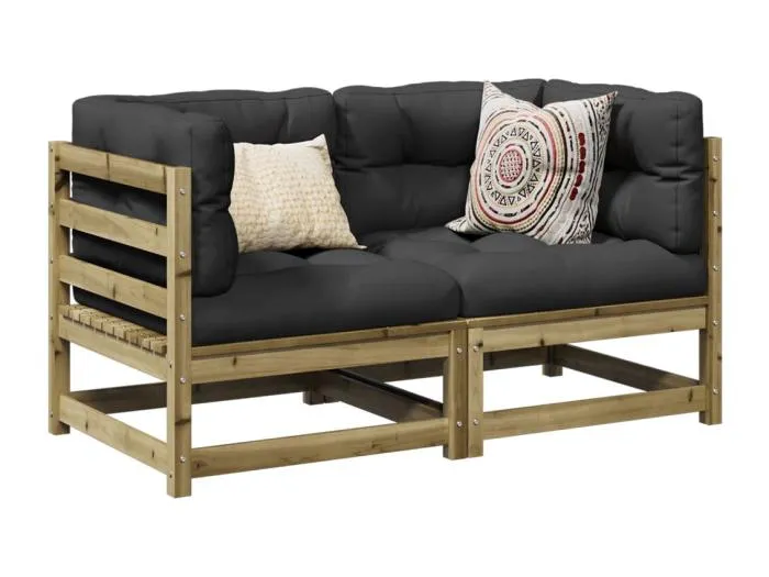 2-tlg. Garten-Sofagarnitur mit Kissen Kiefernholz Imprägniert