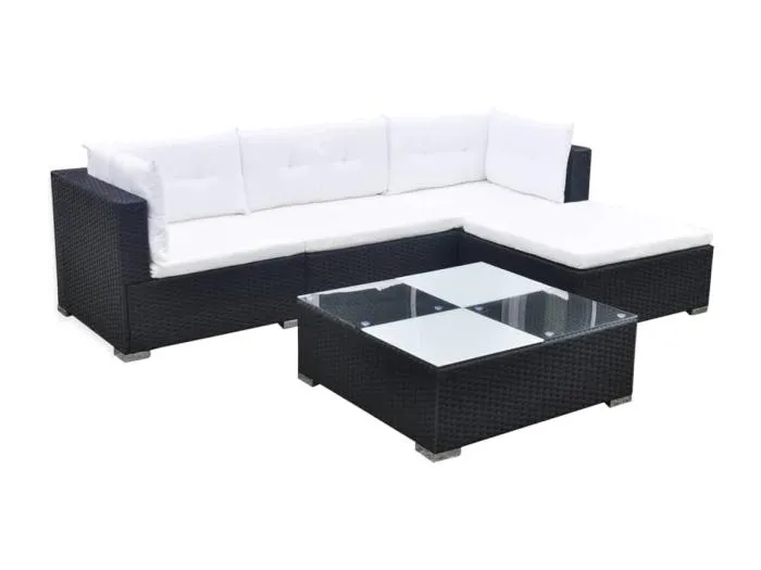5-tlg. Garten-Lounge-Set mit Kissen Poly Rattan Schwarz