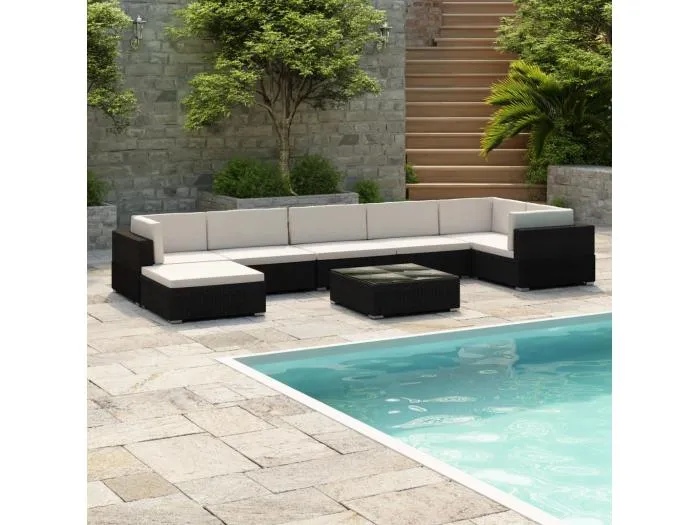 8-tlg. Garten-Lounge-Set mit Auflagen Poly Rattan Schwarz