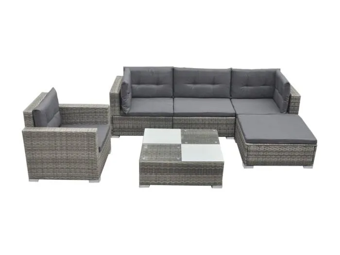6-tlg. Garten-Lounge-Set mit Auflagen Poly Rattan Grau