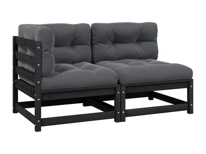 2-tlg. Garten-Lounge-Set mit Kissen Schwarz Kiefer Massivholz