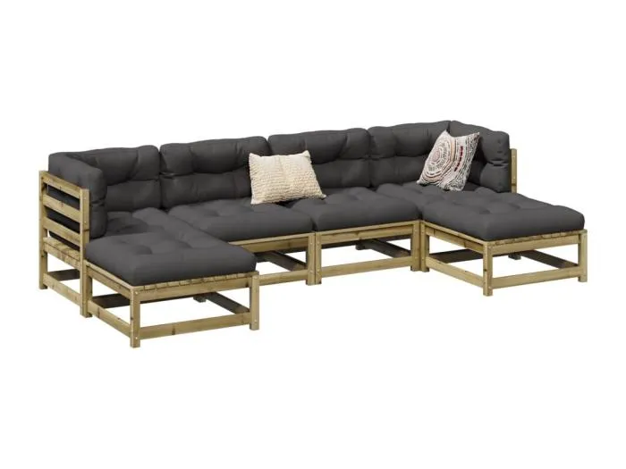 6-tlg. Garten-Sofagarnitur mit Kissen Kiefernholz Imprägniert