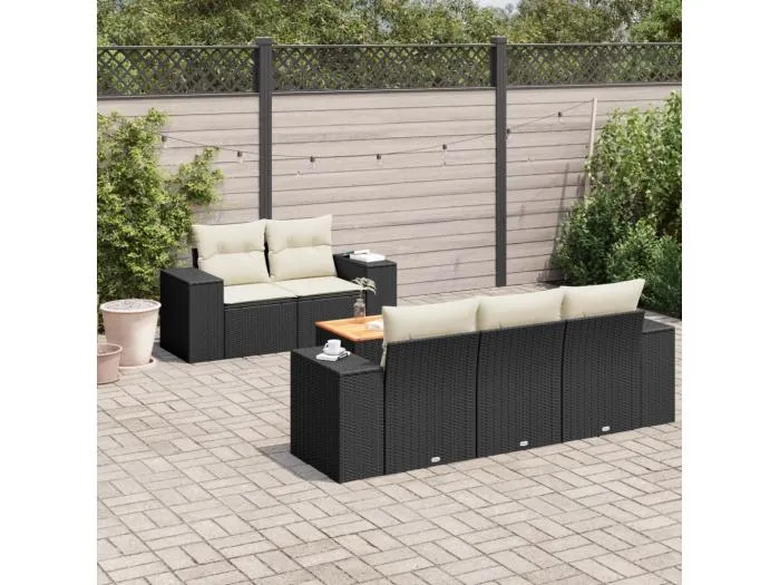 6-tlg. Garten-Sofagarnitur,Gartenmöbel-Set mit Kissen Schwarz Poly Rattan -gkd942647