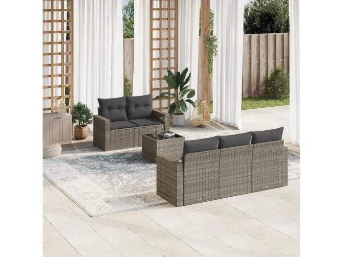 6-tlg. Garten-Sofagarnitur,Gartenmöbel-Set mit Kissen Grau Poly Rattan -gkd177785