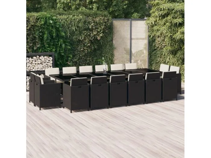 17-tlg. Garten-Essgruppe mit Kissen Poly Rattan Schwarz