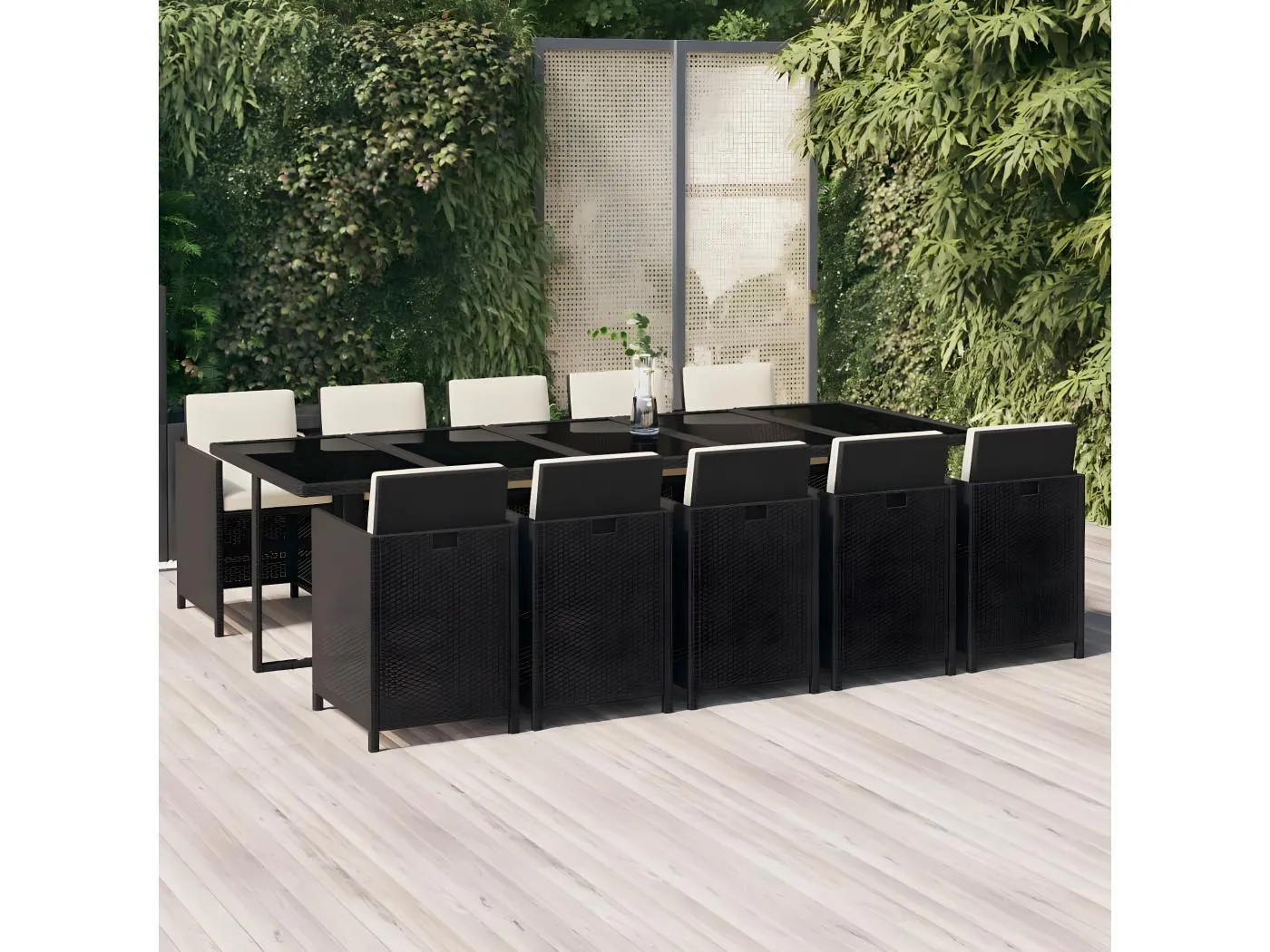11-tlg. Garten-Essgruppe mit Kissen Poly Rattan Schwarz