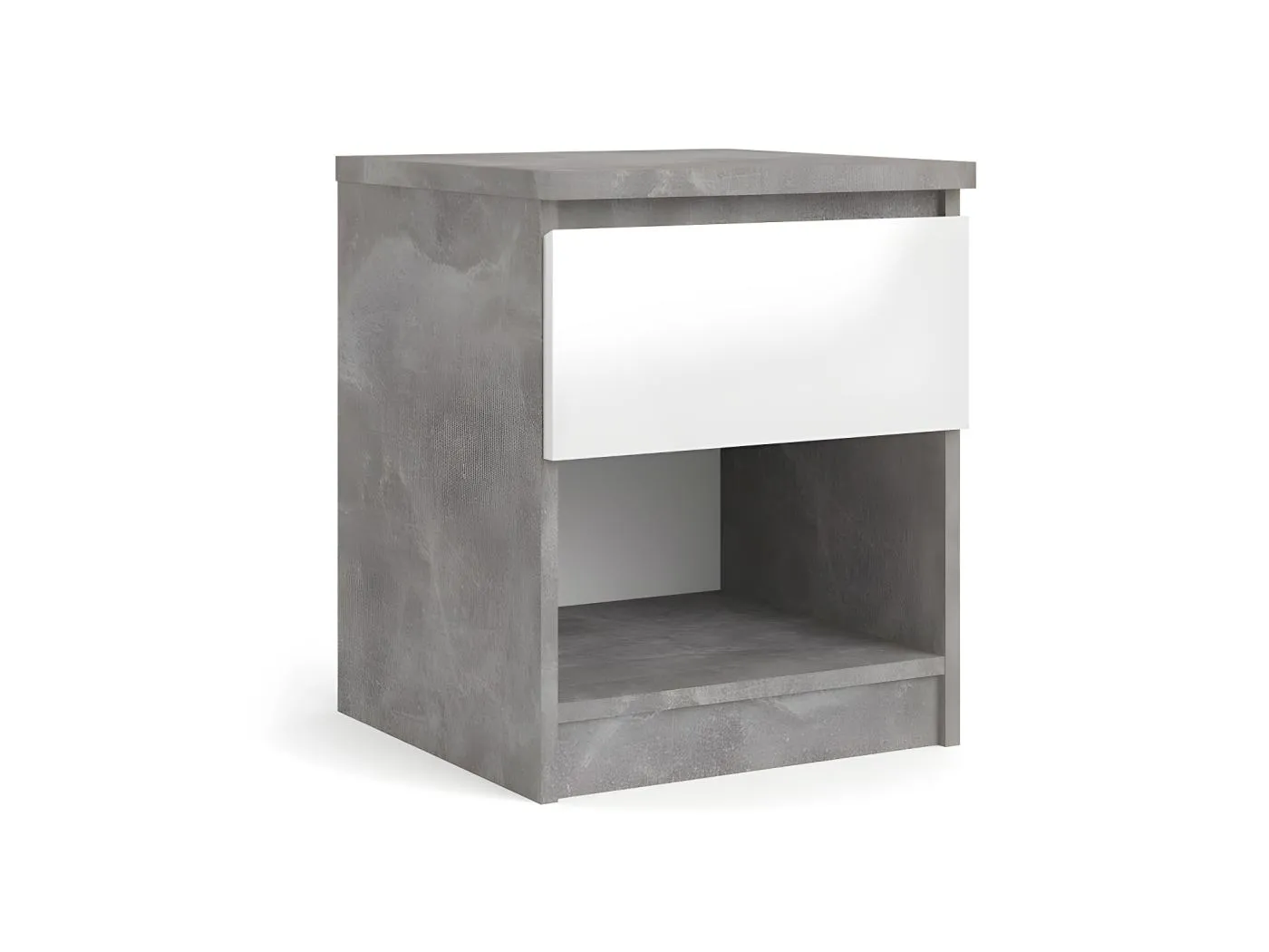 Nada Nachttisch mit 1 Schublade und 1 Ablage, beton dekor,weiss hochglanz.