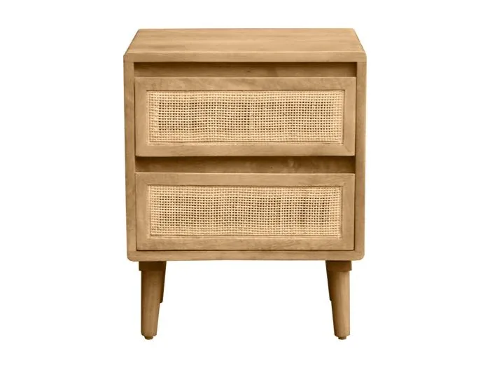 Nachttisch aus massivem Mangoholz und Rattangeflecht mit Stauraum 2 Schubladen ACANGE
