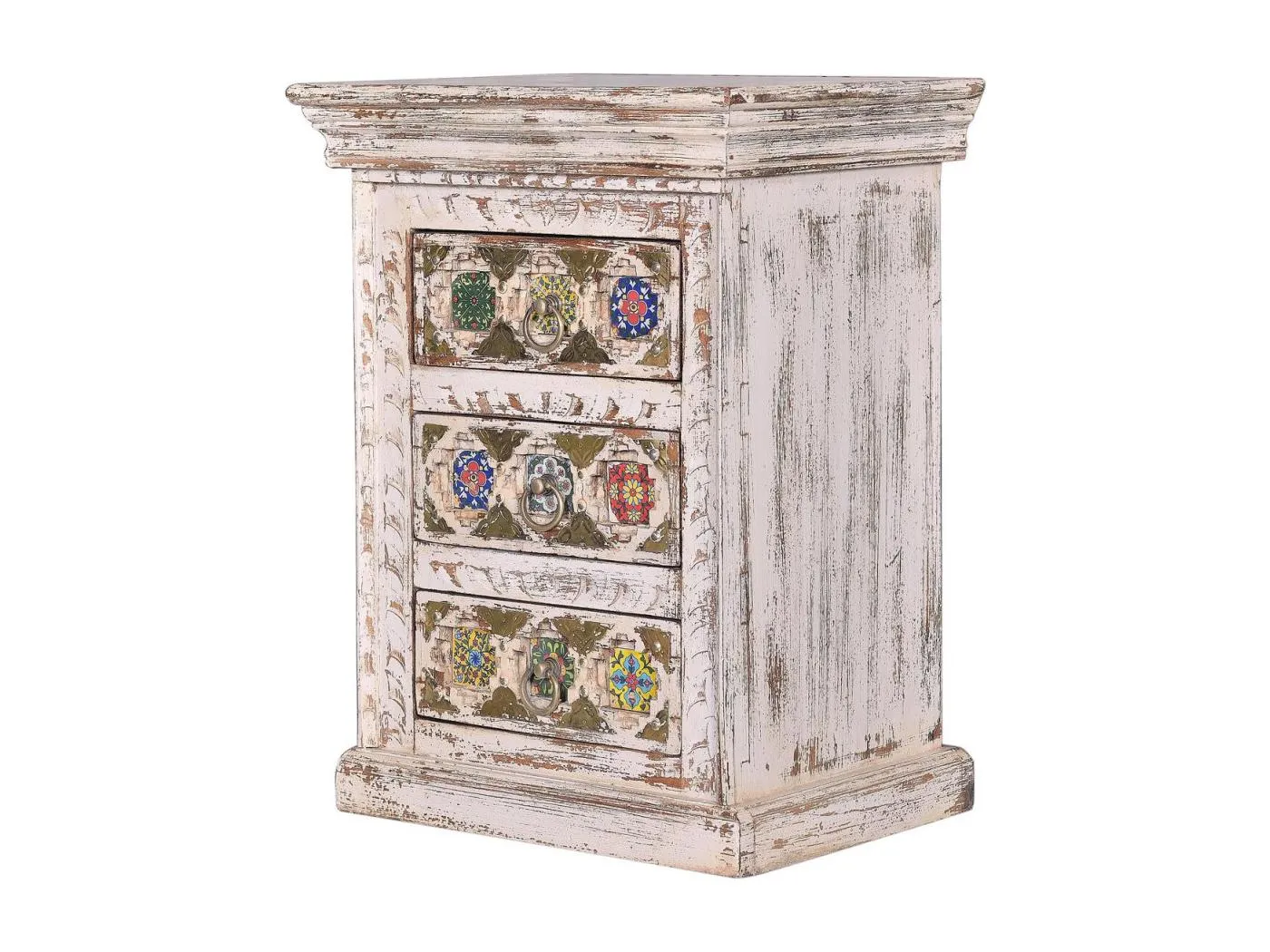 Beistelltisch aus Mangoholz und Details aus Keramik