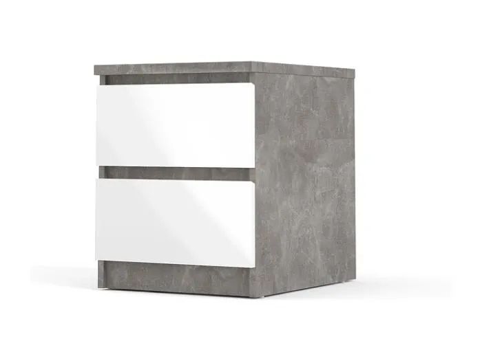 Nada Nachttisch mit 2 Schubladen , beton dekor,weiss hochglanz.