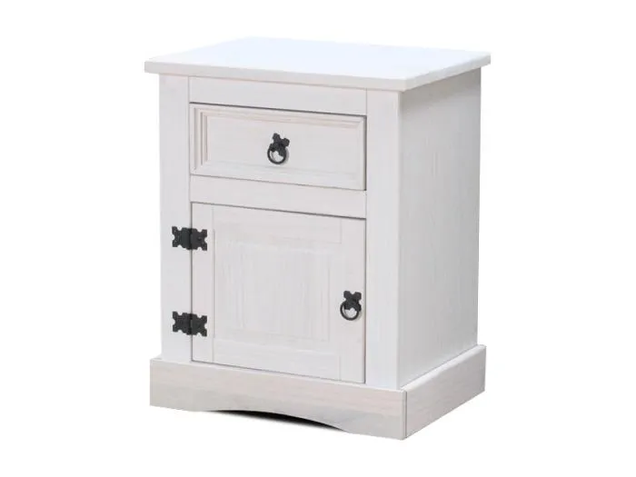 New Mexico Nachttisch Breite 53 cm, Höhe 66 cm mit 1 Schublade und 1 Tür weiss/gewachst.