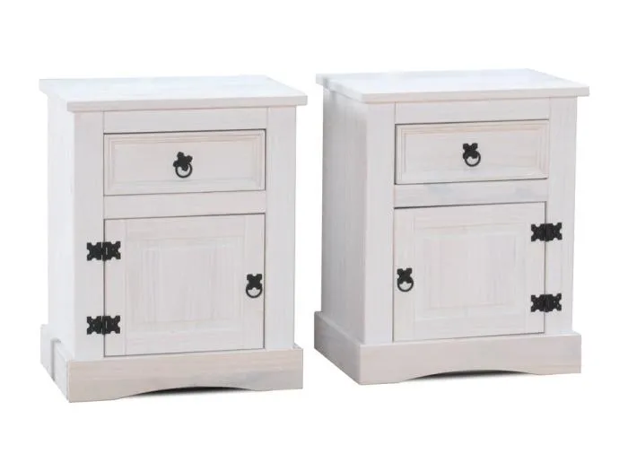 New Mexico Nachttische 2 Stück Breite 53 cm, Höhe 66 cm mit 1 Schublade und 1 Tür weiss/gewachst.