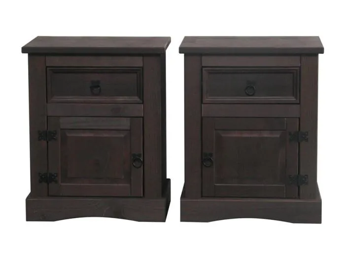 New Mexico Nachttisch 2er Set mit 1 Schublade und 1 Tür braun.