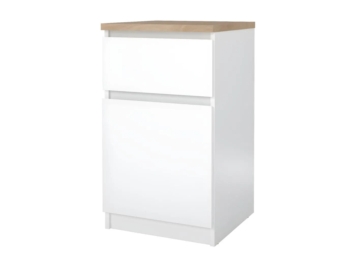 Naia Nachttisch Tür wendbar 1 Tür 1 Schublade Nussbaum dekor weiß Hochglanz.