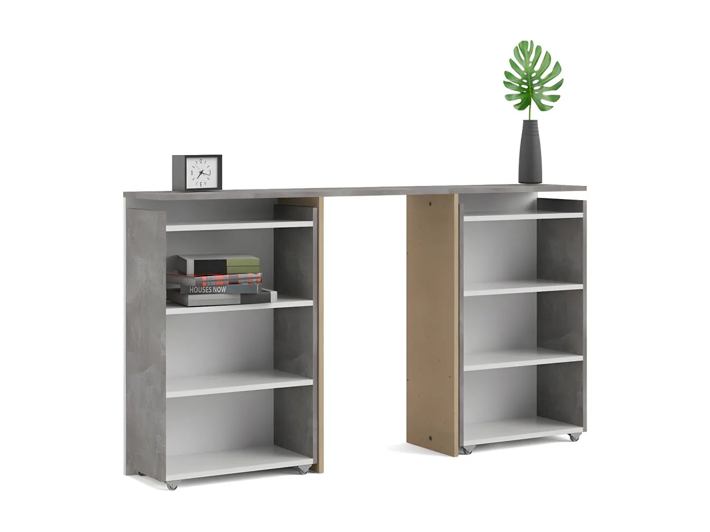 Nada Kopfteil mit Aufbewahrung 140 cm, beton dekor,weiss hochglanz.