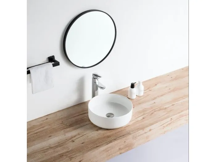 Aufsatzwaschbecken aus glasierter Keramik MENDOZA Ø36 cm weiß matt