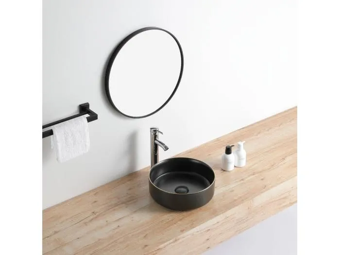 Aufsatzwaschbecken aus glasierter Keramik MENDOZA Ø36 cm schwarz/gold