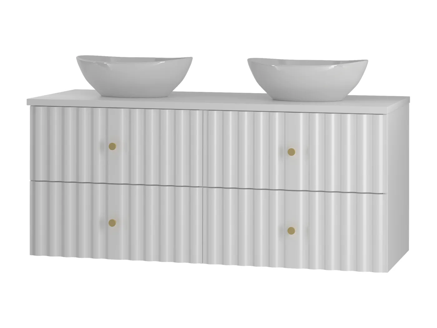 Weiß Bathroom Set 120cm Schrank mit Arbeitsplatte und Washbecken geriffelte Front Aqua