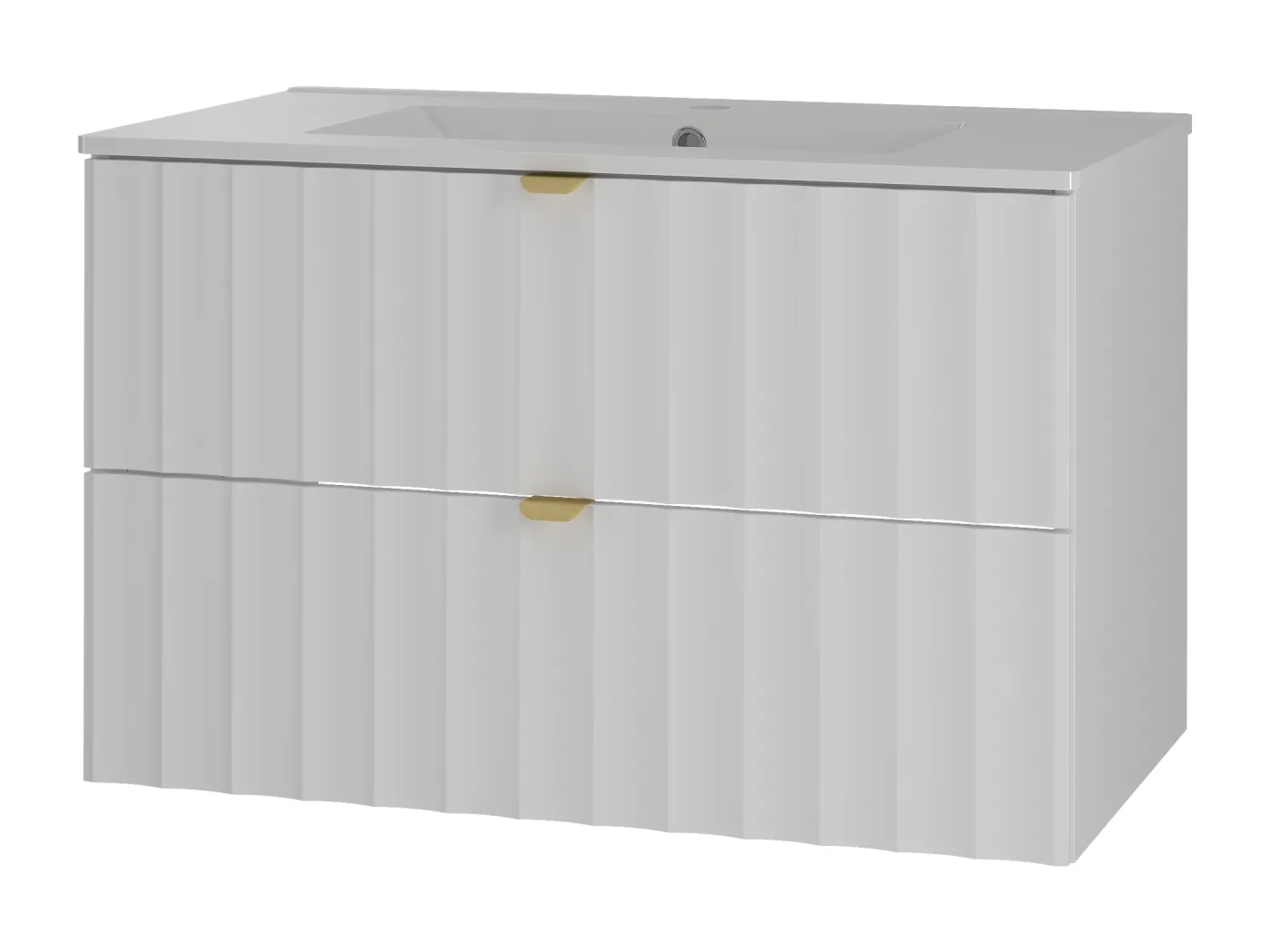 Weiß Badezimmer Set 80cm Schrank mit Waschbecken geriffelte Fronten Arcos