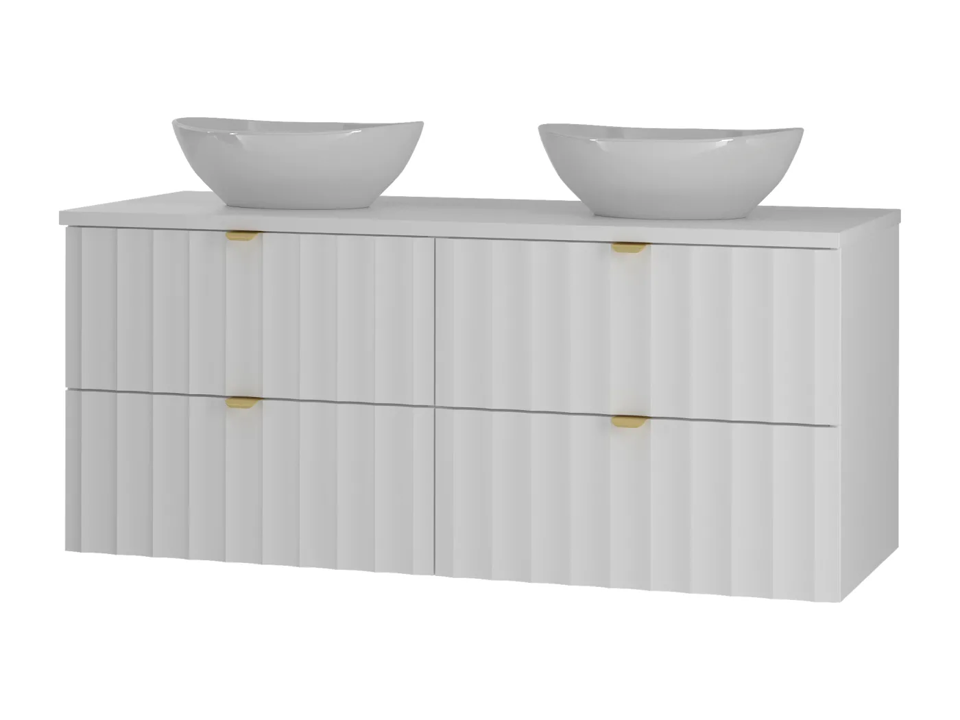 Weiß Bathroom Set 120cm Schrank mit Arbeitsplatte und Washbecken geriffelte Front Arcos