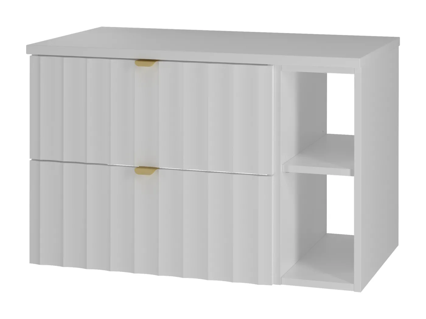 Weiß Bathroom Set 80cm Schrank mit Arbeitsplatte und Regal geriffelte Fronten Arcos