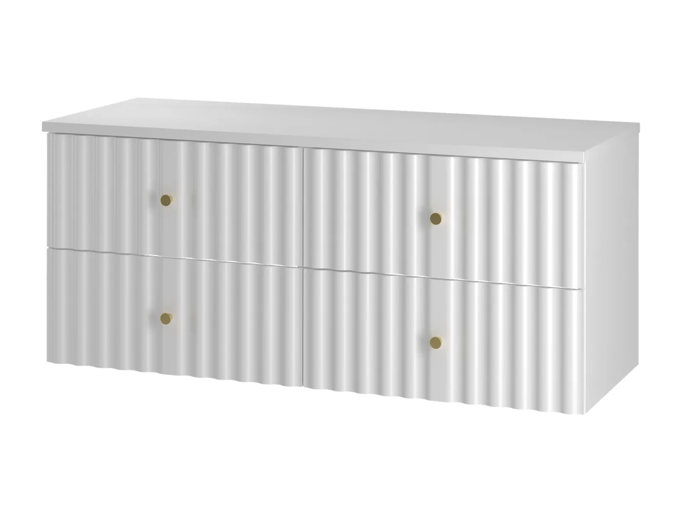 Weiß Badezimmer Set 120cm Schrank mit Arbeitsplatte geriffelte Fronten Aqua