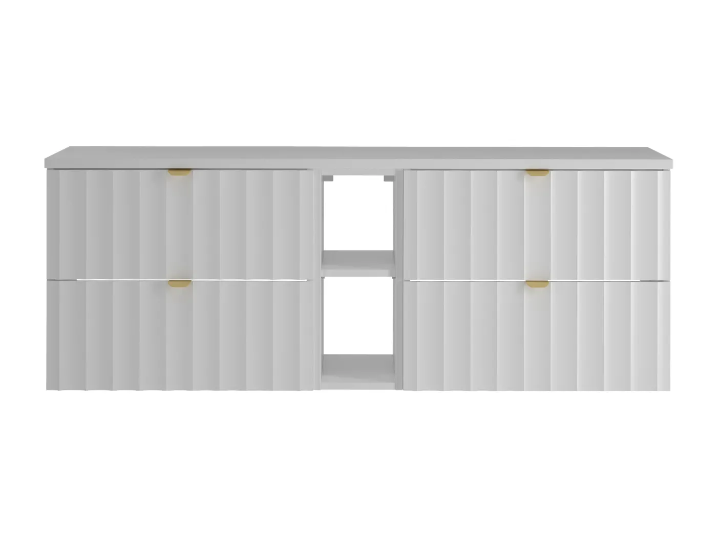 Weiß Bad-Set 140cm Schrank mit Arbeitsplatte und Regal geriffelte Fronten Arcos