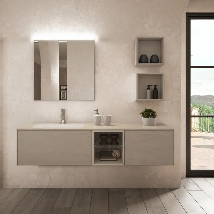 PREMI E APRI WANDWASCHTISCH MIT 1 SCHUBLADE, KONSOLE UND SPIEGEL