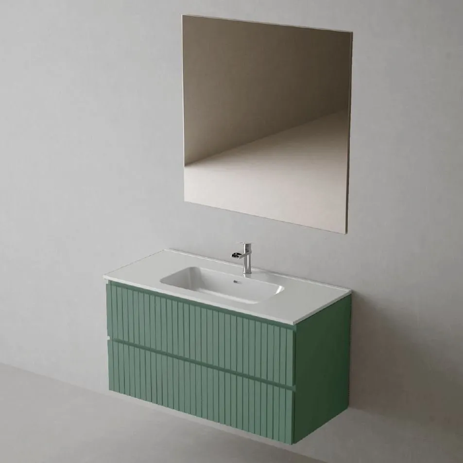 GLOW SCHRANK 60CM WANDHÄNGEND 2 SCHUBLADEN MIT WASCHTISCH+SPIEGEL MINT MATT