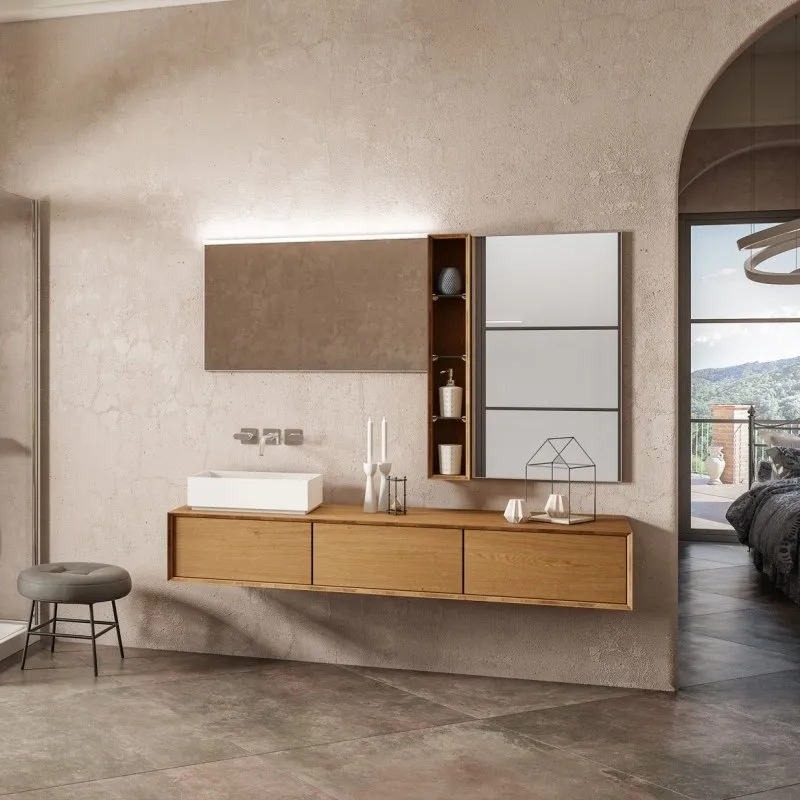 MASSELLO WASCHTISCH-WANDSCHRANK 1 SCHUBLADE MIT WASCHBECKEN UND SPIEGELN