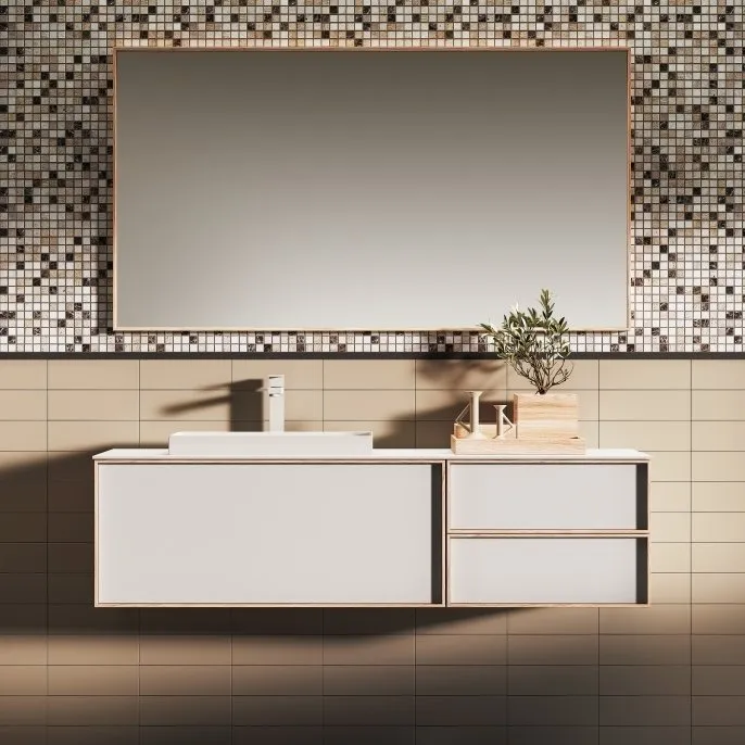 QUADRO WASCHTISCHUNTERSCHRANK MIT 1 SCHUBLADE, WASCHBECKEN UND SPIEGEL