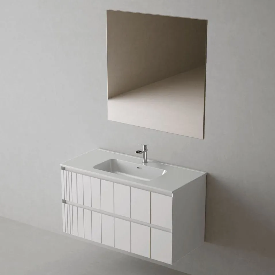 POLE SCHRANK 60CM WANDHÄNGEND 2 SCHUBALDEN MIT WASCHTISCH + SPIEGEL WEISS MATT